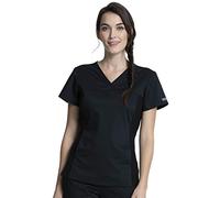 Workwear Revolution Women Scrubs Top V-Neck Knit Panel WW2875, M, Black