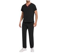 Workwear Sets for Men 2 Piece Outfits Medical Uniform Working Set Dressy Uniform Stretch V-Neck Short Sleeve Shirt Scrubs_Tops & Elastic Waist Cargo Pants Outfits with Pocket