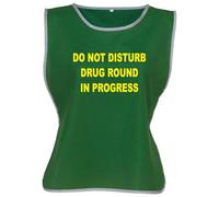 Workwear World 'Drug Round In Progress' Front/Back Printed Text Hi Vis Reflective Trimmed Border Medical Care Home Tabard (UK, Alpha, L, XL, Regular, Regular, Paramedic Green/Yellow Print)