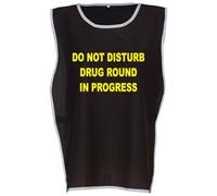 Workwear World 'Drug Round In Progress' Front/Back Printed Text Hi Vis Reflective Trimmed Border Medical Care Home Tabard (UK, Alpha, S, M, Regular, Regular, Black/Yellow Print)