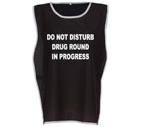 Workwear World 'Drug Round In Progress' Front/Back Printed Text Hi Vis Reflective Trimmed Border Medical Care Home Tabard (UK, Alpha, L, XL, Regular, Regular, Black/White Print)