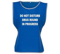 Workwear World 'Drug Round In Progress' Front/Back Printed Text Hi Vis Reflective Trimmed Border Medical Care Home Tabard (UK, Alpha, S, M, Regular, Regular, Royal/White Print)