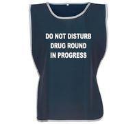 Workwear World 'Drug Round In Progress' Front/Back Printed Text Hi Vis Reflective Trimmed Border Medical Care Home Tabard (UK, Alpha, XXL, 3XL, Regular, Regular, Navy/White Print)
