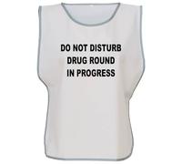 Workwear World 'Drug Round In Progress' Front/Back Printed Text Hi Vis Reflective Trimmed Border Medical Care Home Tabard (UK, Alpha, L, XL, Regular, Regular, White/Black Print)