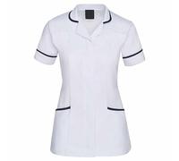 Workwear World Ladies Contrast Trimmed Rounded Revere Collar Healthcare Medical Dentist Vets Work Wear Tunic (22, White/Navy)