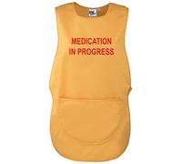 Workwear World 'Medication in Progress' Front/Back Printed Text Medical Care Home Tabard (Yellow with Red Print, L)