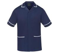 Workwear World Mens Contrast Trimmed Healthcare Medical Dentist Vets Work Wear Zip Front Tunic (UK, Alpha, M, Regular, Regular, Navy/White)