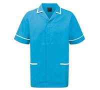 Workwear World Mens Contrast Trimmed Healthcare Medical Dentist Vets Work Wear Zip Front Tunic (UK, Alpha, L, Regular, Regular, Teal/White)