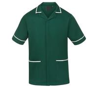 Workwear World Mens Contrast Trimmed Healthcare Medical Dentist Vets Work Wear Zip Front Tunic (UK, Alpha, S, Regular, Regular, Bottle/White)