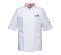 Workwear World Personalised Mesh Air Breathable Unisex Short Sleeve Chef Jacket with Custom Embroidered Name (XL, White)
