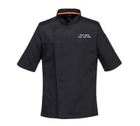 Workwear World Personalised Mesh Air Breathable Unisex Short Sleeve Chef Jacket with Custom Embroidered Name (S, Black)