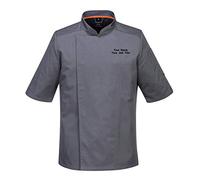 Workwear World Personalised Mesh Air Breathable Unisex Short Sleeve Chef Jacket with Custom Embroidered Name (S, Slate Grey)