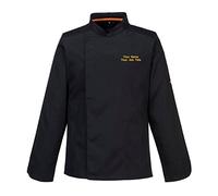 Workwear World Personalised Mesh Panelled Breathable Unisex Long Sleeve Chef Jacket with Custom Embroidered Name (Black, XL)