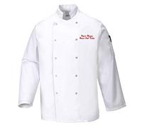 Workwear World Personalised Unisex Long Sleeve Stud Fastening Chef Jacket with Custom Embroidered Name (XXL, White)