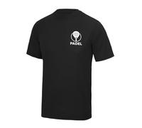 Workwear World Polyester Sports Padel T-Shirt from Padel Threads - Unisex Fit with Printed Padel Racket Logo (UK, Alpha, S, Regular, Regular, Black)