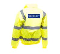 Workwear World WW153 Printed Reflective Security Badge Doorman Bouncer SIA Site Hi Viz Visibility Bomber Jacket Coat (XXL, Yellow)