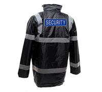 Workwear World WW354 Printed Reflective Security Badge Doorman Bouncer SIA Site Enhanced Viz Visibility Long Traffic Jacket Coat (Black, L)