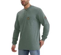 WORKWEYA Men's FR Shirts 5.5oz Lightweight Flame Resistant CAT2 Henley Shirt, Heather Green, XXL