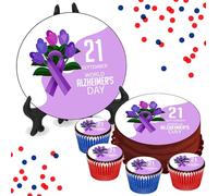 World Alzheimer's Day Flowers Cake or Cupcake Icing Toppers - Charity Support Cake Decorations Perfect For Cakes Brownies Cookies Muffins & More! (24 x Circle Cupcake Toppers (4cm x 4cm))