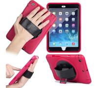 World biz Case for iPad Air 1st Generation 2013 9.7 inch, Military Grade 3-Layer Full Body Protective Cover Rugged Case with 360° Rotating Kickstand and Hand Strap, Model:A1474 A1475 A1476 (Pink)