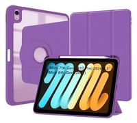World biz Case for iPad mini (A17 Pro, 2024, 7th Generation) / mini 6 (2021, 6th Gen) Pencil Holder, 360 Degree Rotation Protective Trifold Smart Cover Clear, Auto Wake/Sleep (Purple)