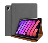 World biz Case for iPad Mini (A17 Pro, 2024 Model, 7th Generation) / Mini 6 (2021 Model, 6th Generation), Premium Leather Stand Cover with Pencil Holder & Card Slots, Auto Sleep/Wake (Grey)