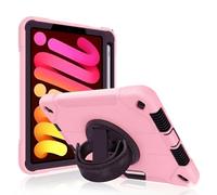 World biz Heavy Duty Case for iPad Mini 7 (A17 Pro, 2024) / iPad Mini 6 2021 8.3-Inch, Military Grade 3-Layer Full Body Rugged Cover with Kickstand, Pencil Holder, Hand Strap (Pink Black)