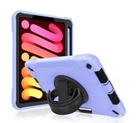 World biz Heavy Duty Case for iPad Mini 7 (A17 Pro, 2024) / iPad Mini 6 2021 8.3-Inch, Military Grade 3-Layer Full Body Rugged Cover with Kickstand, Pencil Holder, Hand Strap (Purple Black)