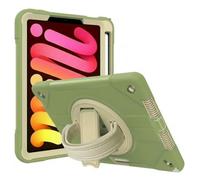 World biz Heavy Duty Case for iPad Mini 7 (A17 Pro, 2024) / iPad Mini 6 2021 8.3-Inch, Military Grade 3-Layer Full Body Rugged Cover with Kickstand, Pencil Holder, Hand Strap (Green White)