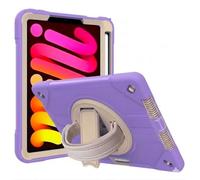 World biz Heavy Duty Case for iPad Mini 7 (A17 Pro, 2024) / iPad Mini 6 2021 8.3-Inch, Military Grade 3-Layer Full Body Rugged Cover with Kickstand, Pencil Holder, Hand Strap (Purple White)