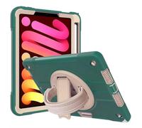 World biz Heavy Duty Case for iPad Mini 7 (A17 Pro, 2024) / iPad Mini 6 2021 8.3-Inch, Military Grade 3-Layer Full Body Rugged Cover with Kickstand, Pencil Holder, Hand Strap (Emerald White)