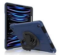 World biz Heavy Duty Case for iPad Pro 12.9 inch (2022/2021/2020/2018, 6th/5th/4th/3rd Gen), Military Grade 3-Layer Full Body Rugged Cover Kickstand, Pencil Holder, Hand Strap (Navy Black)