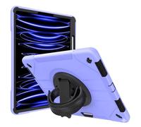 World biz Heavy Duty Case for iPad Pro 12.9 inch (2022/2021/2020/2018, 6th/5th/4th/3rd Gen), Military Grade 3-Layer Full Body Rugged Cover Kickstand, Pencil Holder, Hand Strap (Purple Black)