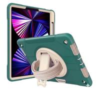World biz Heavy Duty Case for iPad Pro 12.9 inch (2022/2021/2020/2018, 6th/5th/4th/3rd Gen), Military Grade 3-Layer Full Body Rugged Cover Kickstand, Pencil Holder, Hand Strap (Emerald Green White)