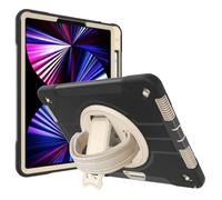 World biz Heavy Duty Case for iPad Pro 12.9 inch (2022/2021/2020/2018, 6th/5th/4th/3rd Gen), Military Grade 3-Layer Full Body Rugged Cover Kickstand, Pencil Holder, Hand Strap (Black White)
