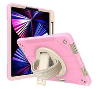 World biz Heavy Duty Case for iPad Pro 12.9 inch (2022/2021/2020/2018, 6th/5th/4th/3rd Gen), Military Grade 3-Layer Full Body Rugged Cover Kickstand, Pencil Holder, Hand Strap (Pink White)