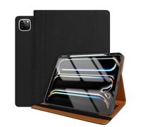 World biz Leather Case for iPad Pro 13 Inch 2024 M4 Case with Pencil Holder, Premium Leather Cover Card Slots, Auto Sleep/Wake for iPad Pro 13” 7th Generation A2925 A2926 A3007, Black