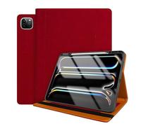 World biz Leather Case for iPad Pro 13 Inch 2024 M4 Case with Pencil Holder, Premium Leather Cover Card Slots, Auto Sleep/Wake for iPad Pro 13” 7th Generation A2925 A2926 A3007, Red