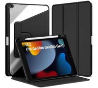 World biz Rotating Case for iPad 9th/8th/7th Gen, 10.2 inch (2021/2020/2019 Model) with Pencil Holder, 360 Degree Rotation Protective Trifold Stand Cover Clear Back, Auto Wake/Sleep (Black)