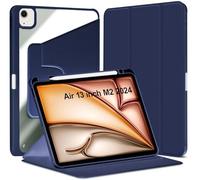 World biz Rotating Case for iPad Air 13-Inch M2/M3 (2024/2025) with Pencil Holder, 360 Degree Rotation Protective Trifold Stand Cover Clear Back, Auto Wake/Sleep (Navy)