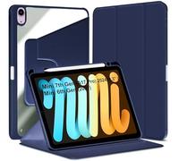 World biz Rotating Case for iPad mini (A17 Pro, 2024, 7th Generation) / mini 6 (2021, 6th Gen) Pencil Holder, 360 Degree Rotation Protective Trifold Stand Cover Clear, Auto Wake/Sleep (Navy)