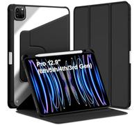 World biz Rotating Case for iPad Pro 12.9 inch (2022/2021/2020/2018, 6th/5th/4th/3rd Gen) with Pencil Holder, 360 Degree Rotation Protective Trifold Stand Cover Clear, Auto Wake/Sleep (Black)