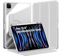 World biz Rotating Case for iPad Pro 12.9 inch (2022/2021/2020/2018, 6th/5th/4th/3rd Gen) with Pencil Holder, 360 Degree Rotation Protective Trifold Stand Cover Clear, Auto Wake/Sleep (Grey)