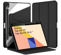 World biz Rotating Case for Samsung Galaxy S9 FE 10.9 inch/ S9 11 inch 2023 with S Pen Holder, 360 Degree Rotation Protective Trifold Stand Cover Clear, Auto Wake/Sleep (Black)