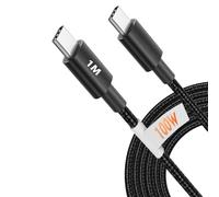 World biz USB C to USB C Charger Cable, New Nylon USB-C to C Cable (1M/3FT), 100W (5A) for iPhone 16 15 Pro Max/Plus/Pro, Samsung Galaxy S24/S23/S22/S21,Mac Book Pro 2021, iPad Pro/Air (Black)