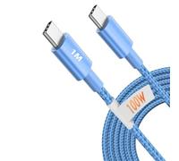 World biz USB C to USB C Charger Cable, New Nylon USB-C to C Cable (1M/3FT), 100W (5A) for iPhone 16 15 Pro Max/Plus/Pro, Samsung Galaxy S24/S23/S22/S21,Mac Book Pro 2021, iPad Pro/Air (Blue)