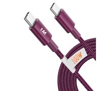World biz USB C to USB C Charger Cable, New Nylon USB-C to C Cable (1M/3FT), 100W (5A) for iPhone 16 15 Pro Max/Plus/Pro, Samsung Galaxy S24/S23/S22/S21,Mac Book Pro 2021, iPad Pro/Air (Purple)