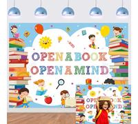 World Book Day Backdrop Open A Book Open A Mind Background for Kids Students Library Classroom Reading Theme Party Decorations Banner Photo Props (6x4FT: 72x48 inch)