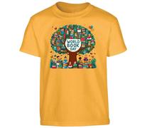 World Book Day Boys T-Shirt Educational Tree Knowledge Bookworm Reading Lover Festival Fancy Dress Costume Boys Kids Girls Unisex Gift Tshirt Gold - Youth Small (Age 5-6)