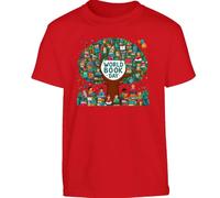 World Book Day Boys T-Shirt Educational Tree Knowledge Bookworm Reading Lover Festival Fancy Dress Costume Boys Kids Girls Unisex Gift Tshirt Red - Youth X-Small (Age 3-4)
